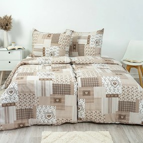 Stanex Pościel bawełniana Patchwork beżowy, 140 x 200 cm, 70 x 90 cm, 140 x 200 cm, 70 x 90 cm