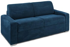 Kanapa 3-osobowa rozkładana typu express z niebieskiego sztruksu - Miejsce do spania 140 cm - Materac 22 cm z pamięcią kształtu - CALITO