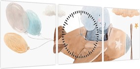 Obraz - Akwarela słoń w samolocie (z zegarem) (90x30 cm)