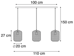 Industrialna lampa wisząca złota 3-źródła światła 110cm - Bliss MeshPrzemysłowy Oswietlenie wewnetrzne