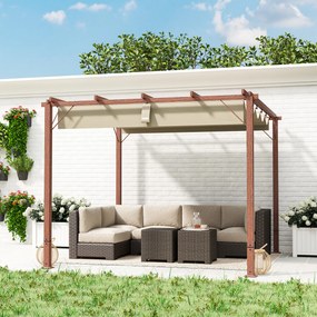 Outsunny Garten-Pergola 3 x 3 m, Regulowane Zadaszenie Tarasu, Rama z Aluminium, Ochrona przed Słońcem UPF30+, Drewno Naturalne