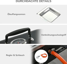 Outsunny Składany Grill Gazowy 2,34 KW BBQ z 2 Palnikami ze Stali Nierdzewnej Regulatorem Ciśnienia 66 x 34,5 x 37 cm Czarny