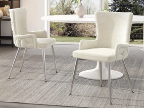 Zestaw 2 krzeseł z weluru - nogi w kolorze srebrnym - Beżowy