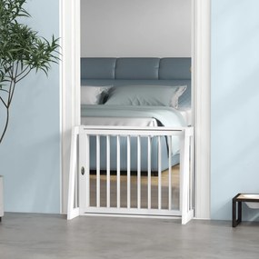 PawHut Bramka Asekuracyjna dla Psów, Antypoślizgowa, Wolnostojąca, Rozsuwana, z Drewnianą Ramą, 71-190x38,5x56cm, Biała