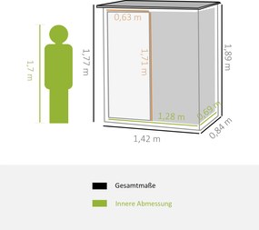 Outsunny Domek Narzędziowy Szopa Ogrodowa z Drzwiami Stal Szary 142x84x189cm | Aosom PL