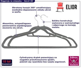 Zestaw 20 szt. aksamitnych szarych wieszaków - Telafo 3X