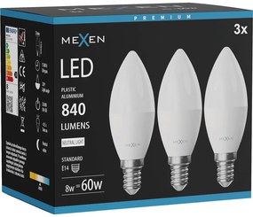 Mexen Nova 3x żarówka LED E14, C37, 8W, Neutralna - 4000K, 840 lm - L102-E14-0840-01x03