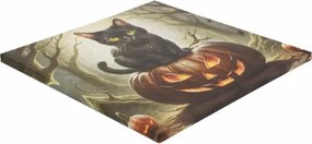 Obraz LED z kotem na dyni 40x40 cm dekoracja Halloween