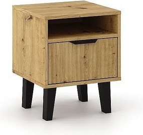 Szafka Nocna Scandi 1S Slim |Dąb Artisan | 39x40x48 cm| Szafka Nocna ryflowana |  Nowoczesny styl