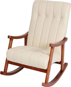 Fotel bujany MCW-K10,  sztuczna skóra kremowa, stelaż w kolorze orzecha włoskiego