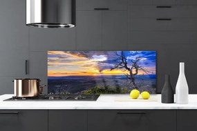 Panel Szklany do Kuchni Sylwetka Drzewa o Zachodzie