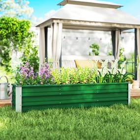 Outsunny Stalowa Donica Ogrodowa z 3 Obszarami Zielona 183x47x40cm Prosty Montaż z Otwartym Dołem | Aosom PL