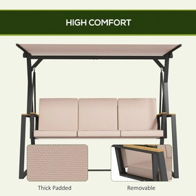 Outsunny Hollywoodschaukel huśtawka ogrodowa 3-osobowa, z daszkiem, odporna na warunki atmosferyczne, Beige + Schwarz