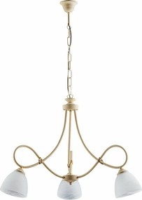 Dallas żyrandol 3 światła, kość słoniowa lakierowane żelazo, stare złoto, klosze alabastrowe Ø13 cm