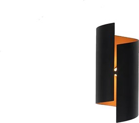 Nowoczesna lampa ścienna czarna ze złotym wnętrzem - Faldo