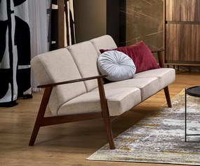 MILANO 3S sofa beżowy, ciemny orzech 3 osobowa tkanina drewno retro