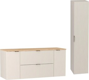 Kaszmirowy Zestaw do Łazienki 140cm Szafka Blat Orzech Słupek Ryflowane Fronty