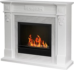 Biokominek TRUMAN, stojący biokominek, biały, efekt marmuru, dł. 121 x gł. 38 x wys. 108 cm