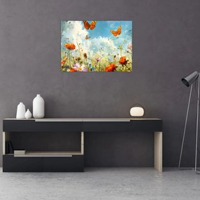 Obraz na szkle - Motyle na letniej łące (70x50 cm)