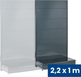 Regał sklepowy jednostronny, ścianki perforowane, 2200 x 1000 x 450 mm, dodatkowy, antracyt