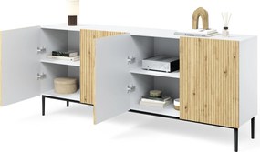 Komoda Nicole 200 cm czterodrzwiowa - biały / dąb artisan / czarne nóżki