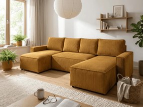 Narożnik w kształcie U SMART COSARO 295x140 cm, musztardowy