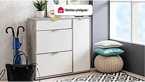 Szafka na buty ARIETTA - 2 półki, 1 para drzwiczek i 1 szuflada - Kolor Biel & Beton