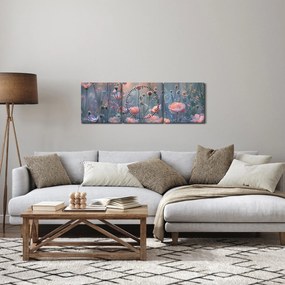 Obraz - Kwiaty w pastelowych kolorach (z zegarem) (90x30 cm)