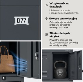 Szafa skrytkowa socjalna 20-skrytkowa na nóżkach antracytowa, 1360x1720x450 mm: ROBERT