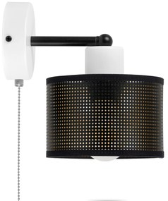 Biały kinkiet z włącznikiem jednopunktowy z czarnym abażurem SHWD-BE-1