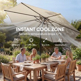 Outsunny Parasol Ø300 cm z regulacją nachylenia, balkonowy z korbą, UV 30+, składany, kremowy | Aosom PL