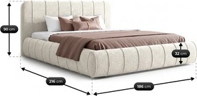 Łóżko Tapicerowane Slim 160x200 cm DAVEN z Pojemnikiem Kremowe Boucle Glamour