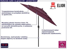 Bordowy parasol ogrodowy z aluminiowym słupkiem Mornis