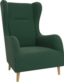 Ciemnozielony aksamitny fotel typu uszak Carole – Ropez