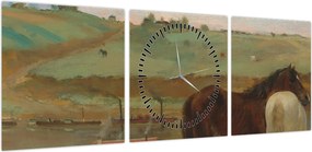 Obraz - Edgar Degas, Horses in a Meadow, reprodukcje (z zegarem) (90x30 cm)