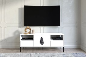 Biała komoda RTV Skandica MERLIN z czarnymi dodatkami