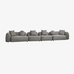 Modułowa Sofa 4-częściowa Z Tkaniny Coco Chenille Granitowo-szara Gruba Tkanina Szenilowa - Sklum