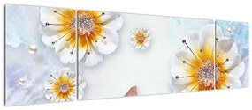 Obraz - Kompozycja z kwiatami i motylami (170x50 cm)