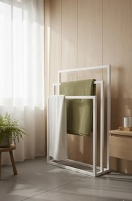 Potrójny biały stojący wieszak na ręczniki R8-Z72