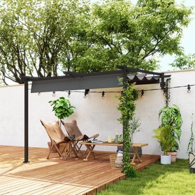 Outsunny Pawilon pergola 3x3 m montaż ścienny z regulowanym dachem wiatroodporna do ogrodu i tarasu ciemnoszary | Aosom PL