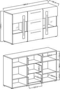 Komoda przeszklona TULSA 2D3S 180 dąb