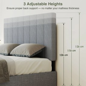 HOMCOM Zagłówek 3-stopniowo regulowany zagłówek łóżka z metalowymi nóżkami wygląd lnu do sypialni 160x10x106/116/126 cm Szary | Aosom PL