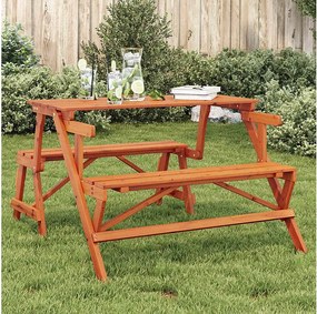 Stół piknikowy, który można przekształcić w ławkę ogrodową z litego drewna świerkowego odpornego na warunki atmosferyczne, brązowy - 4 miejsca