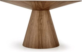 Stół Arondel 136 cm – elegancki okrągły stół w odcieniu orzechowym z okleiny naturalnej na stożkowej nodze