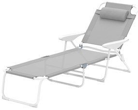 Outsunny Składany leżak ogrodowy z poduszką, leżak z 4-stopniową regulacją oparcia do 120 kg, jasnoszary
