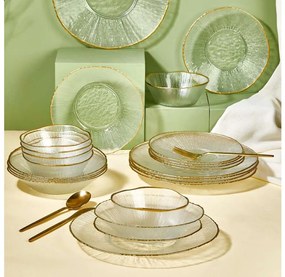 Zestaw obiadowy 24 części — przezroczyste szkło ze złotymi akcentami