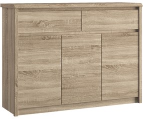 Komoda Trzydrzwiowa z Szufladami Drewniana do Salonu MAURA 127 cm Dąb sonoma Loft