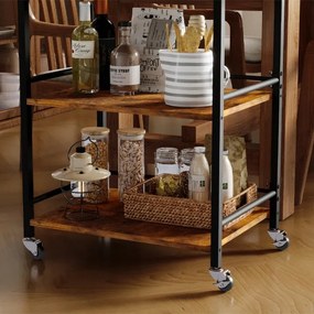 Wózek Kuchenny na Kółkach Brązowy 86 cm – Zdejmowana Taca Vintage Loft