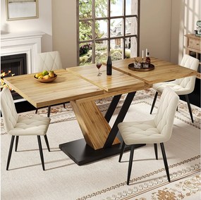 Rozkładany stół jadalny - 120/160 x 75 x 75,5 cm - do kuchni i salonu - MDF + metal - naturalny