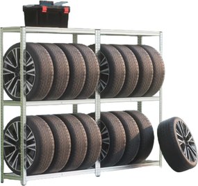Regał na opony TYRE, 120x40x180 cm, max 795 kg, srebrna/jasnobrązowy Jurhan